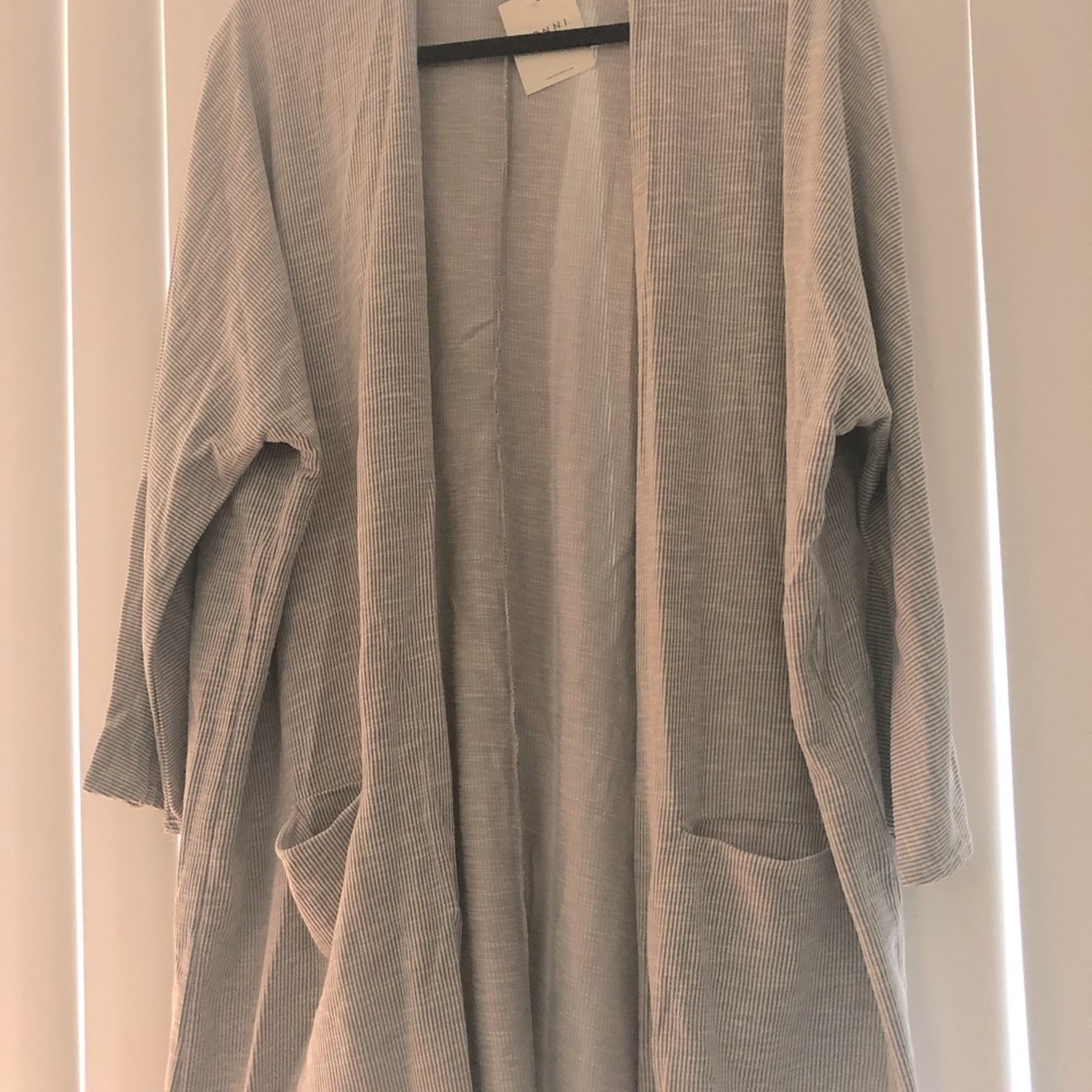 Gray and white ribbed stripe cardigan